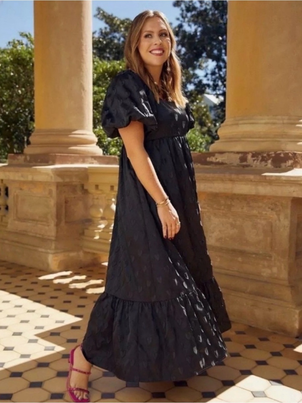 CROSBY by Mollie Burch Black Puff-Sleeve Tiered Maxi Dress